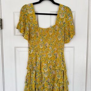 Floral Yellow Dress with Ruffle Sleeves